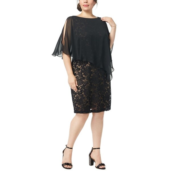 sheath dress with chiffon overlay