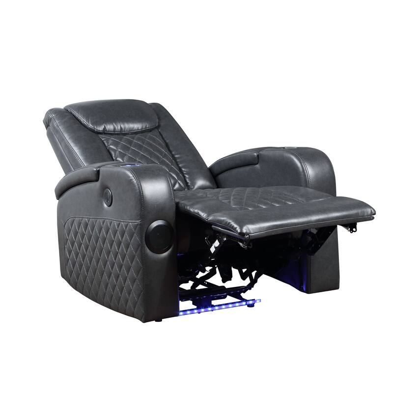 Alair Dark Gray Leather Aire Power Motion Recliner W/Bluetooth, Wireless Charger & Cupholder - Grey