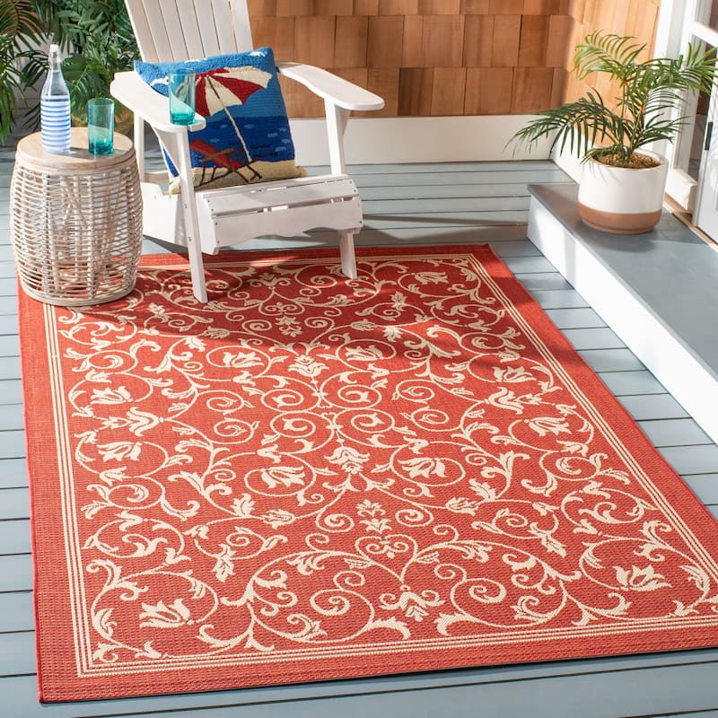 SAFAVIEH Courtyard Clarine Indoor/ Outdoor Waterproof Patio Backyard Rug - 8' x 11' - Red/Natural