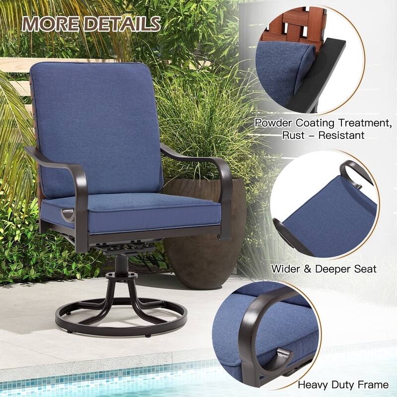 Outdoor Swivel Rocker Chairs Set of 2, Heavy-Duty 360° Swivel Patio Chairs with Cushions, All-Weather Steel Frame for Garden