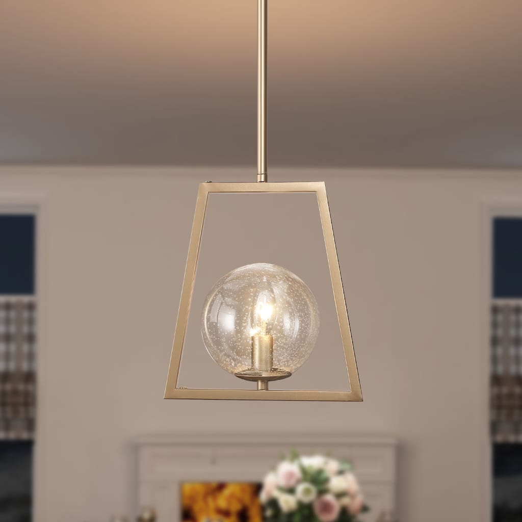 Koiny 9'' Modern Abstract Gold Pendant 1-Light Kitchen Island Lighting with Glass Globe - L9" x W5.5" x H73"