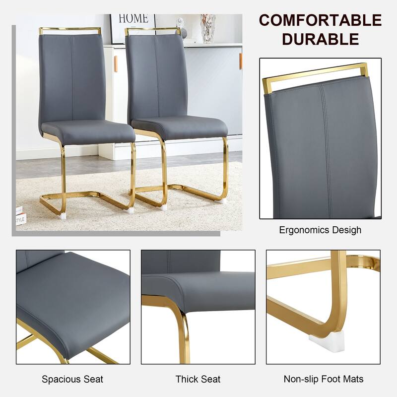 Modern Dining Chairs, PU Faux Leather High Back Upholstered Side Chair with Golden C-shaped Tube Metal Legs