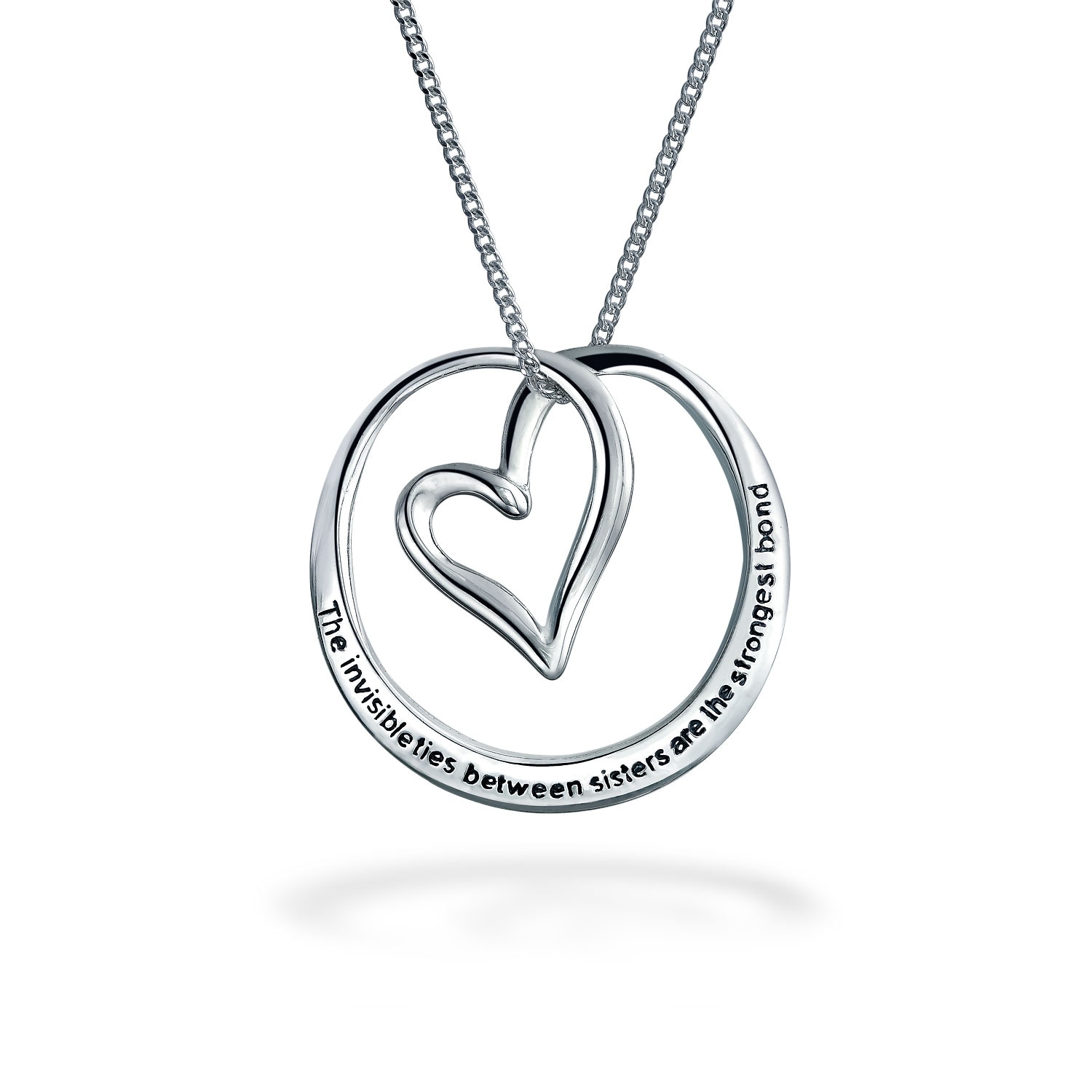 Sterling Silver Womens 1mm Box Chain Sisters Word Pendant Necklace