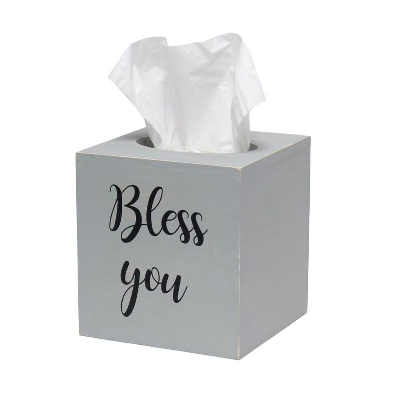 Elegant Designs Decorix Farmhouse Square Wooden Decorative Tissue Box Cover with "Bless you" Script - L: 5.5" x W: 5.5" x H: 6"