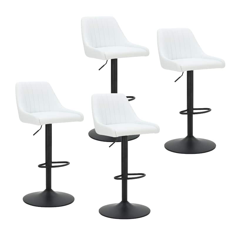 Modern Faux Leather and Metal Adjustable Air-Lift Stool with Swivel, Set of 4 - White and Black