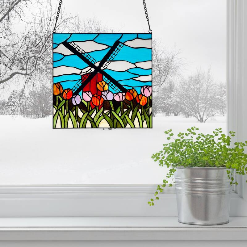 River of Goods Tulip Daydream River of Goods Multicolor Windmill and Floral Window Panel - 14" x 0.25" x 14.5"