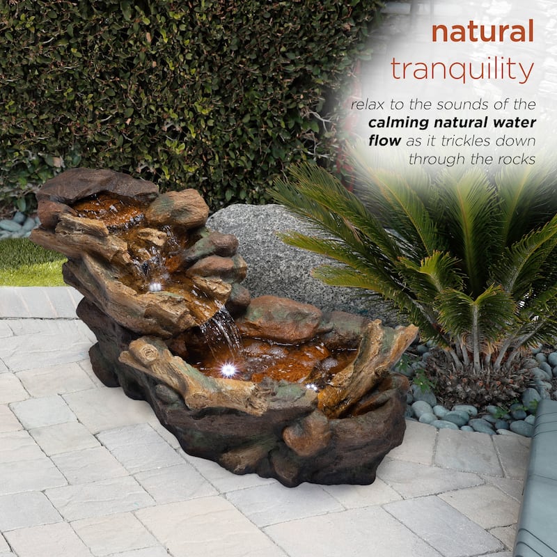 Alpine Corporation TZL288 41" Brown Indoor Outdoor Waterfalls Floor Fountain with LED Lights