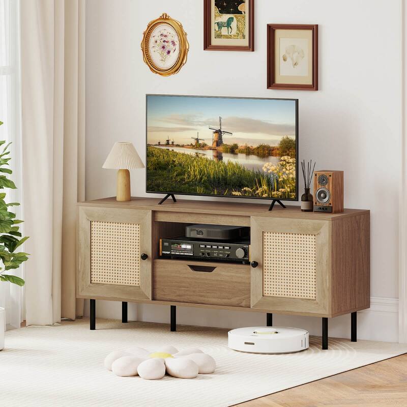 Costway Boho TV Stand for 60 Inch TV with Cabinets, Storage Shelf, - See Details