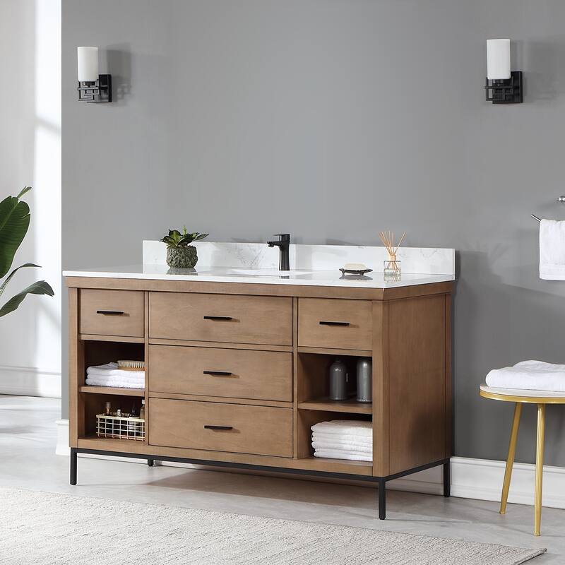 Altair Kesia Bathroom Vanity with White Composite Stone Top without Mirror
