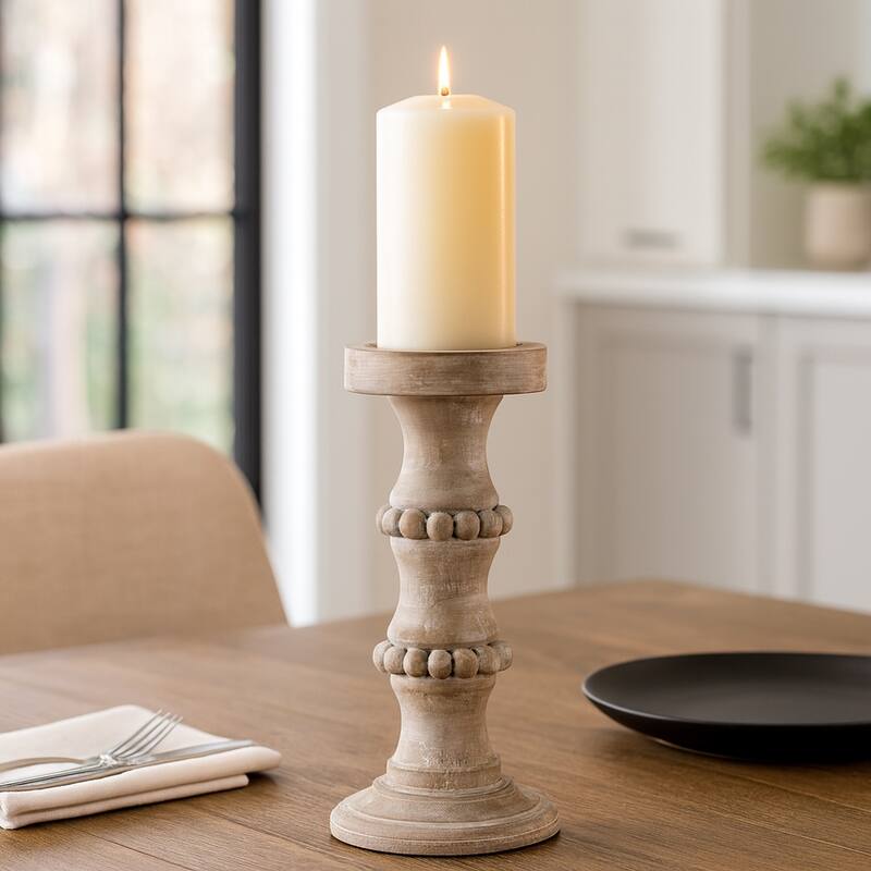 Sagebrook Home Artisanal Wood Pillar Candle Holders