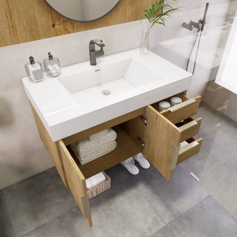Noble 36" Wall Mounting Vanity (R Drawer) with Reinforced Acrylic Sink