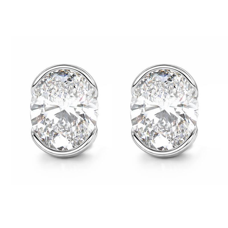 Auriya 14k Gold Lab Grown Oval Diamond Stud Earrings 0.50 to 8.00 ct. tw. Push-Back (F-G VS) - White