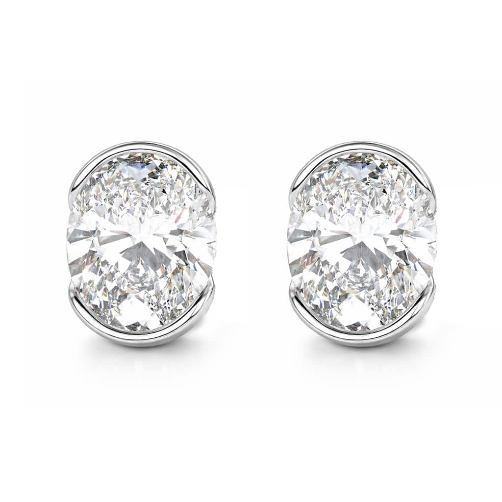 Auriya 14k Gold Lab Grown Oval Diamond Stud Earrings 0.50 to 8.00 ct. tw. Push-Back (F-G VS) - White