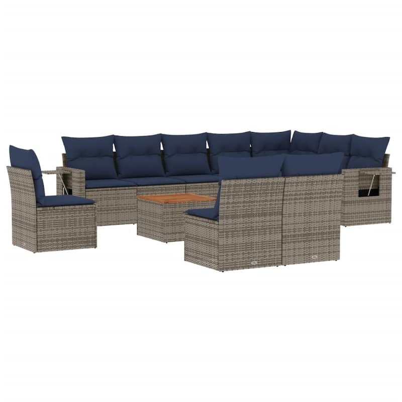 vidaXL 11 Piece Patio Sofa Set with Cushions Black Poly Rattan - 24.4" x 24.4" x 27.2"