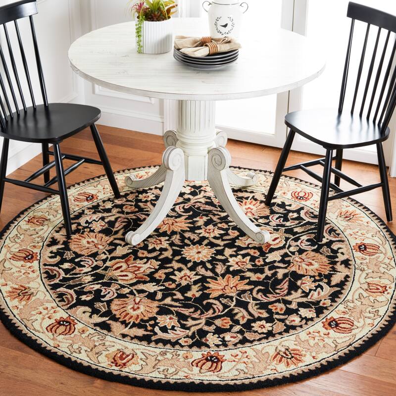 SAFAVIEH Handmade Easy Care Hiltraut Oriental Rug - 6' Round - Black/Ivory