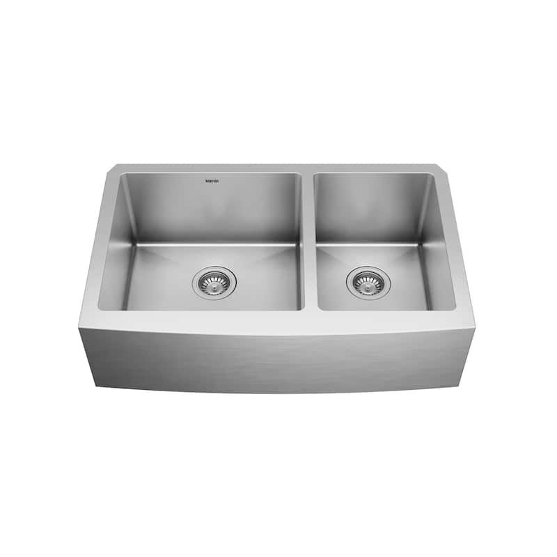 Karran Farmhouse Apron Front Stainless Steel 33 in. Double Bowl Kitchen Sink Kit