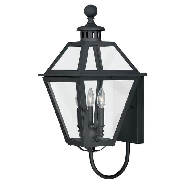 slide 2 of 7, VAXCEL Nottingham 26.75 in. H 3-Light Black Transitional Outdoor Wall Sconce, Steel, Clear Glass Shade, LED Compatible Textured Black - 12-in W x 26.75-in H x 13.75-in D