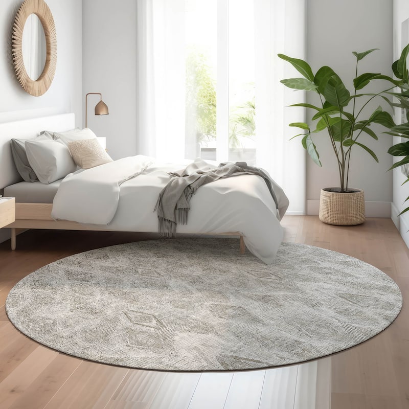 Premium Washable Super Soft Abstract Diamonds Mayfield Rug - Silver - 8' x 8' - Round