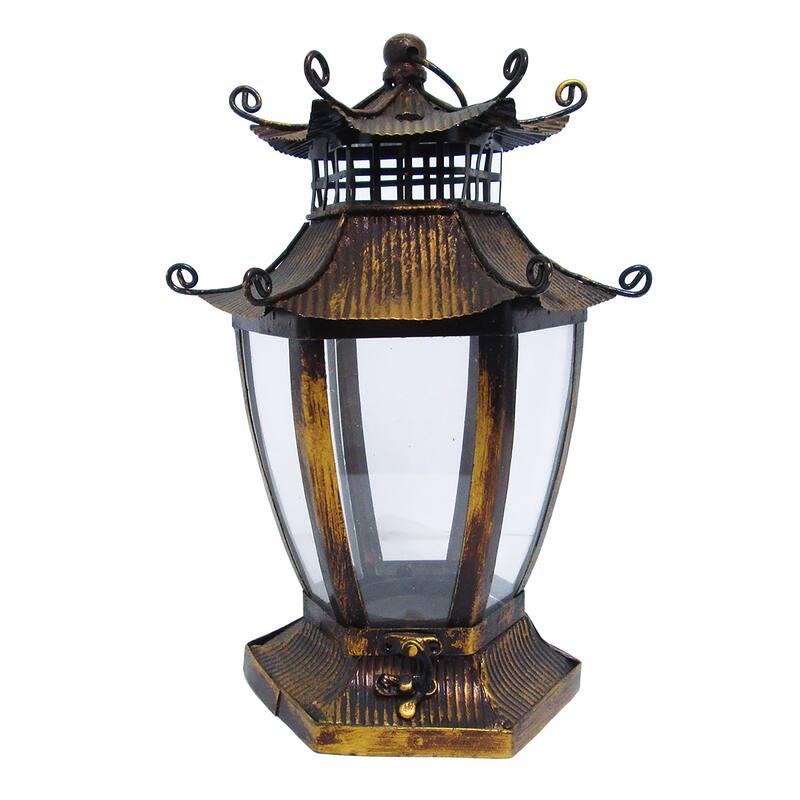 Bronze Metal Gazebo Lantern Candle Holder Centerpiece 11.5in - 11.5" H x 9" D