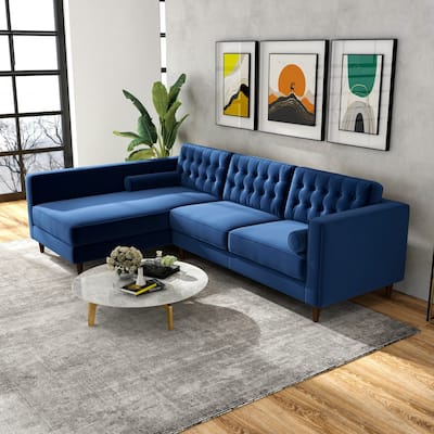 Ora Blue Tufted Modern Living Room Velvet Corner Sectional Sofa