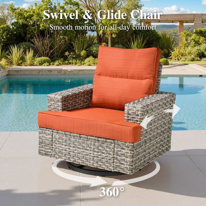 OVIOS 10 Pieces T shaped Seat Wide Armrest Swivel Chair Set With Fire Pit