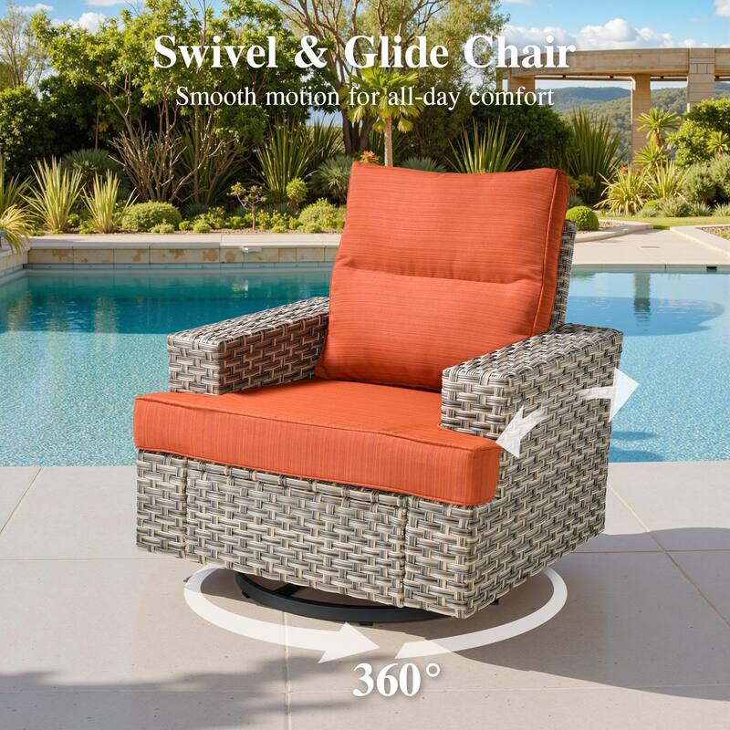 OVIOS 9 Pieces Wide Arm T shaped Seat Curved Swivel Chair Set With Solar-Powered Table