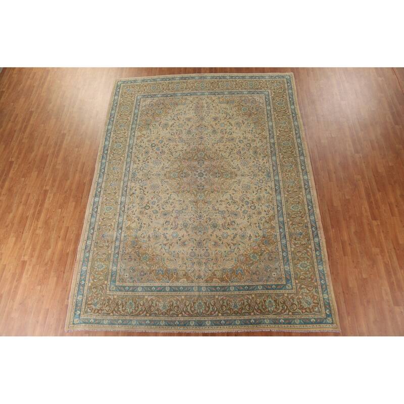Floral Mashad Persian Antique Area Rug Hand-knotted Wool Carpet - 9'8" x 12'11"