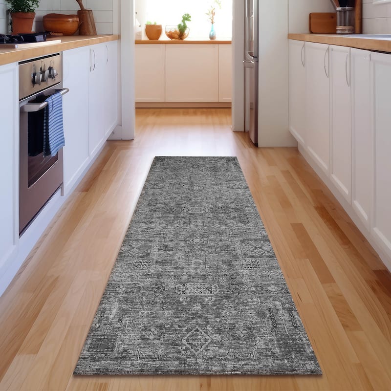 Premium Washable Super Soft Vintage Traditional Mayfield Rug - Charcoal - 2' 3" x 7' 6"