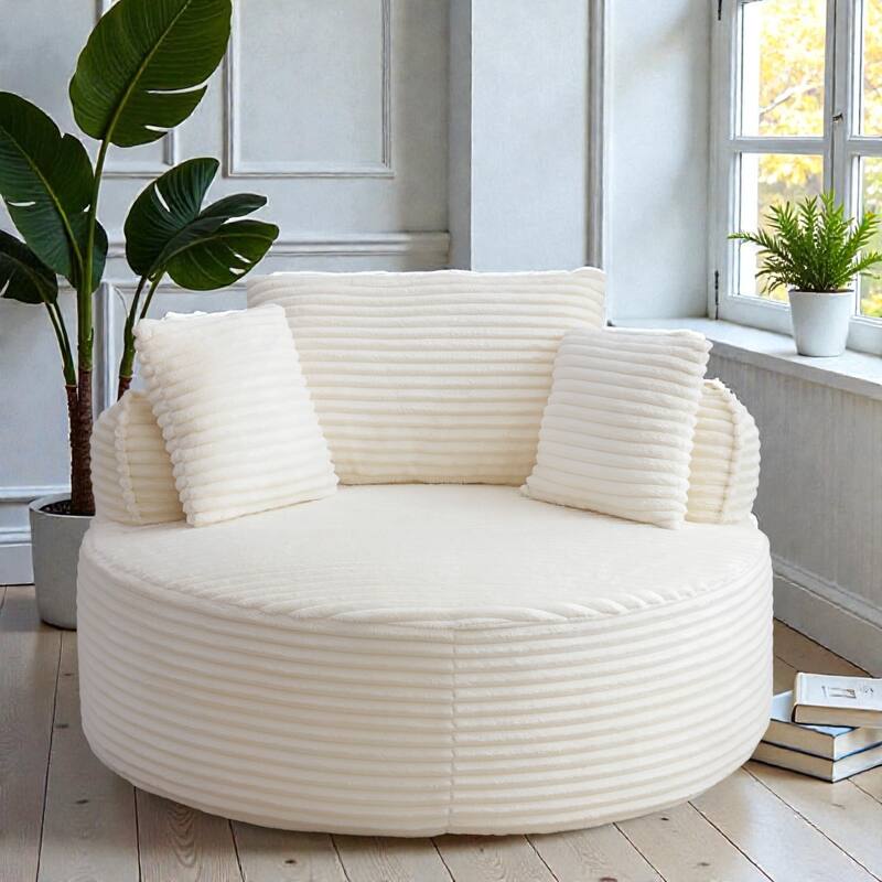 Round Accent Chair, Corduroy Boneless Deep Seat Floor Lounge Chair with 3 Pillows, No Assembly