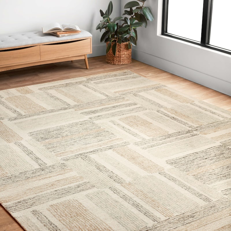 Alexander Home Aubrey Modern Graphic Wool Area Rug - 11'-6" x 15' - slate / olive - Rectangle