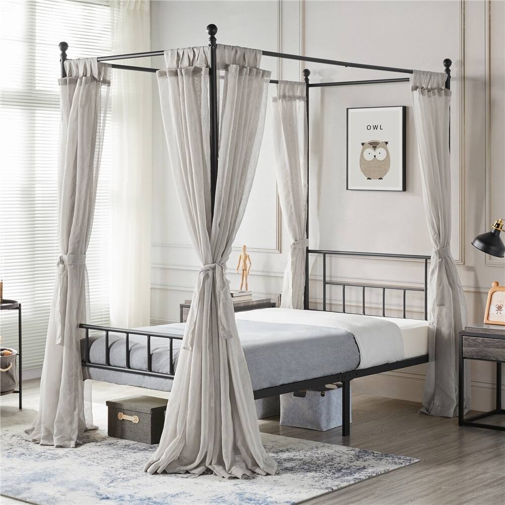 Yaheetech Metal Canopy Bed Frame Four-poster Canopied Platform Bed ...