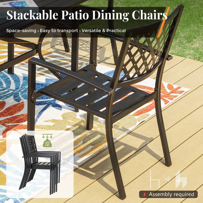 MAISON ARTS 7-Piece Patio Dining set with 1 Rectangle Steel Table, 2 Swivel Chairs and 4 Stackable Chairs