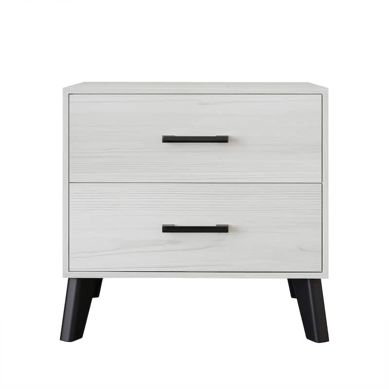 CraftPorch Corduroy 4-pieces Mid-Century Modern White Bed with Light Grey Furniture Bedroom Set