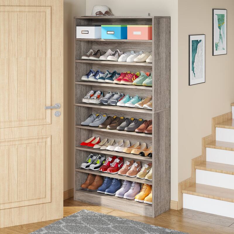 Wood Shoe Cabinet, Freestanding Shoe Storage Cabinet, Open Storage Shoe Organizer Entryway Shoe Rack Cabinet