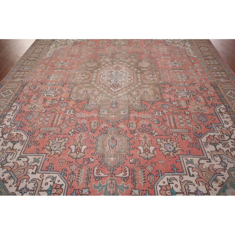 Geometric Pink Tabriz Persian Vintage Area Rug Handmade Wool Carpet - 9'6"x 12'6"