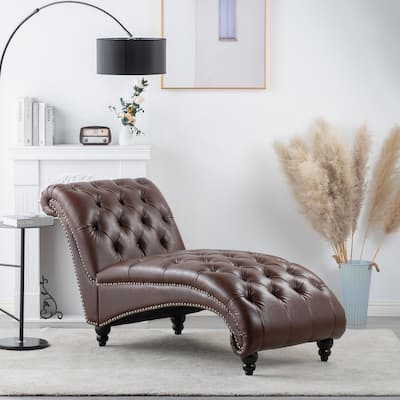 Modern 27.17" Upholstered Buttons Tufted Chaise Lounge Chair with Solid Wood Frame and Nailheads