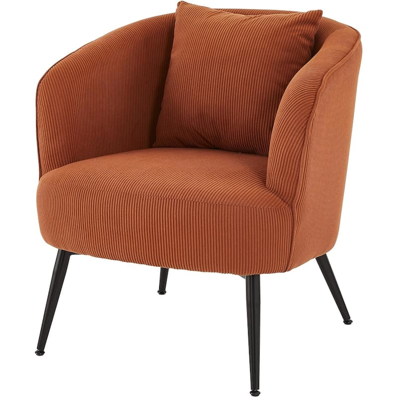 Modern Channel Corduroy Velvet Accent Chair with Black Metal Legs Luxurious Design and Comfortable Seating Ideal