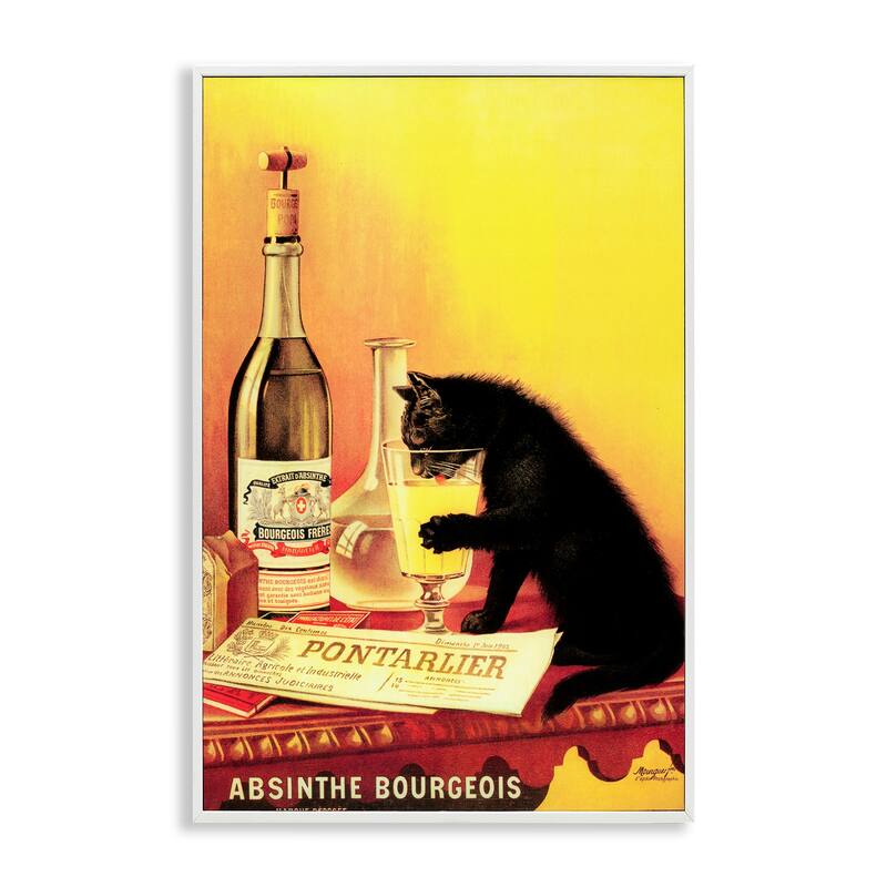 Stupell Vintage Cat & Absinthe Framed Giclee Art Design By Marcus Jules - 16 x 24 - White