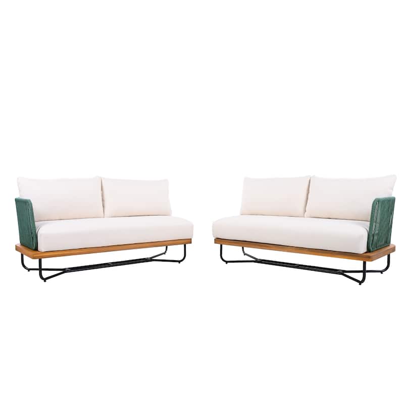 Christopher Knight Home - Evelyn Patio Outdoor Acacia Wood Rope Sofa Set - Sofa Set (2pcs) - Teak finsh+Beige cushion+Grey rope