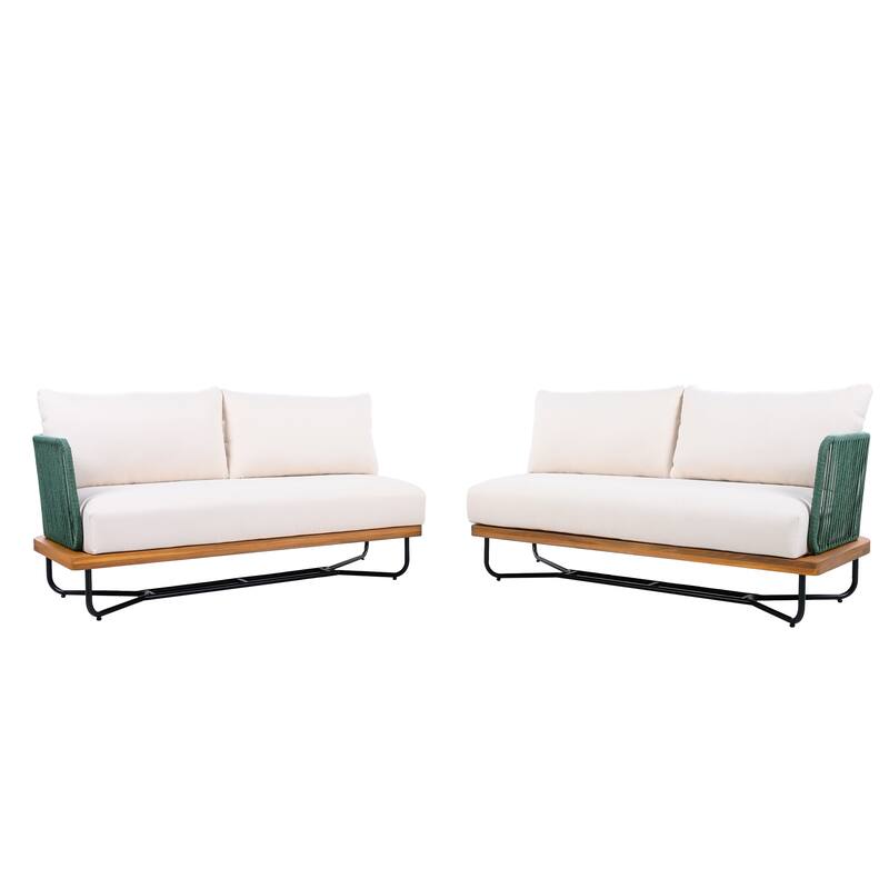 Christopher Knight Home - Evelyn Patio Outdoor Acacia Wood Rope Sofa Set