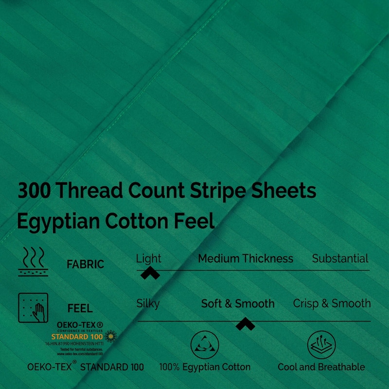 Superior Egyptian Cotton 300 Thread Count Stripe Deep Pocket Bed Sheet Set