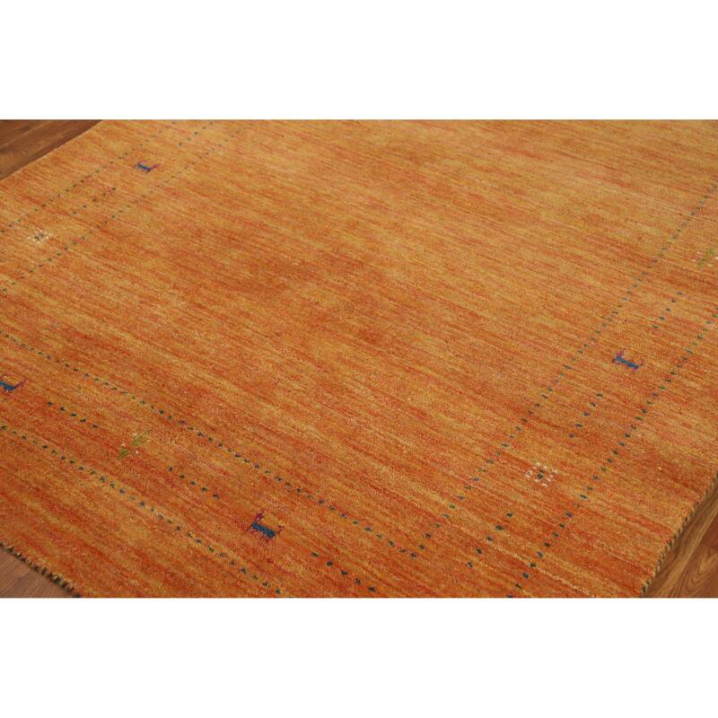 Tribal Orange Gabbeh Indian Area Rug Hand-Knotted Wool Carpet - 5'0" x 7'7"