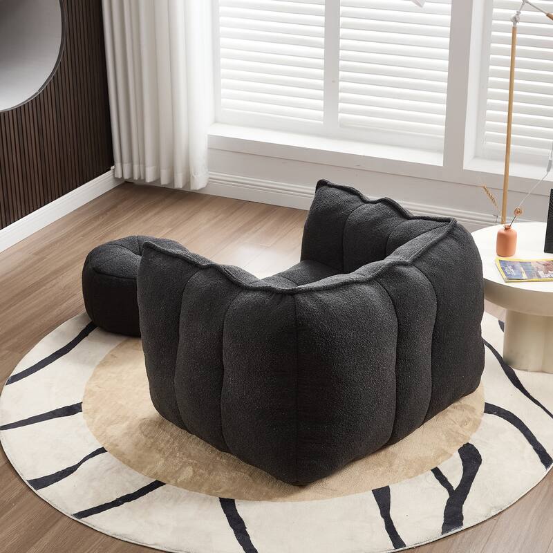 Extra-Large Chenille Bean Bag Chair with Footstool, Comfy Bean Bag Sofa for Adults, High Resilient Foam Square Lazy Sofa