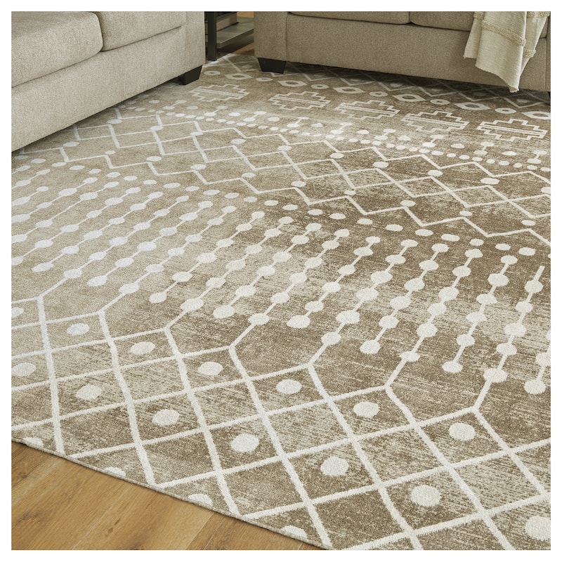 Signature Design by Ashley Bunchly Tan/Brown/Cream Rug - 94"W x 123"D x 0.13"H