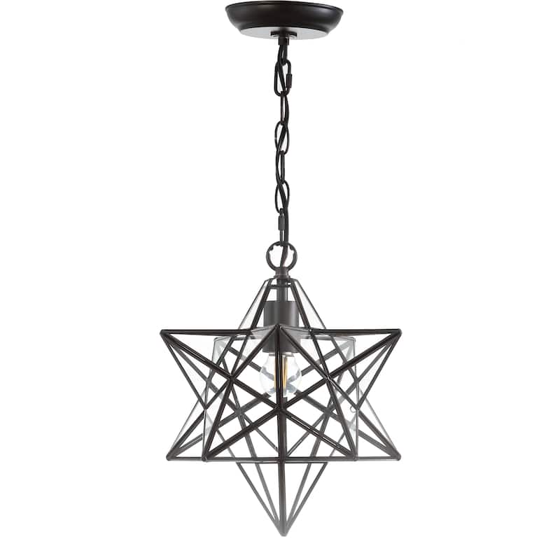 Lynn Moravian Star Metal/Clear Glass LED Pendant, by JONATHAN Y - 1 Light