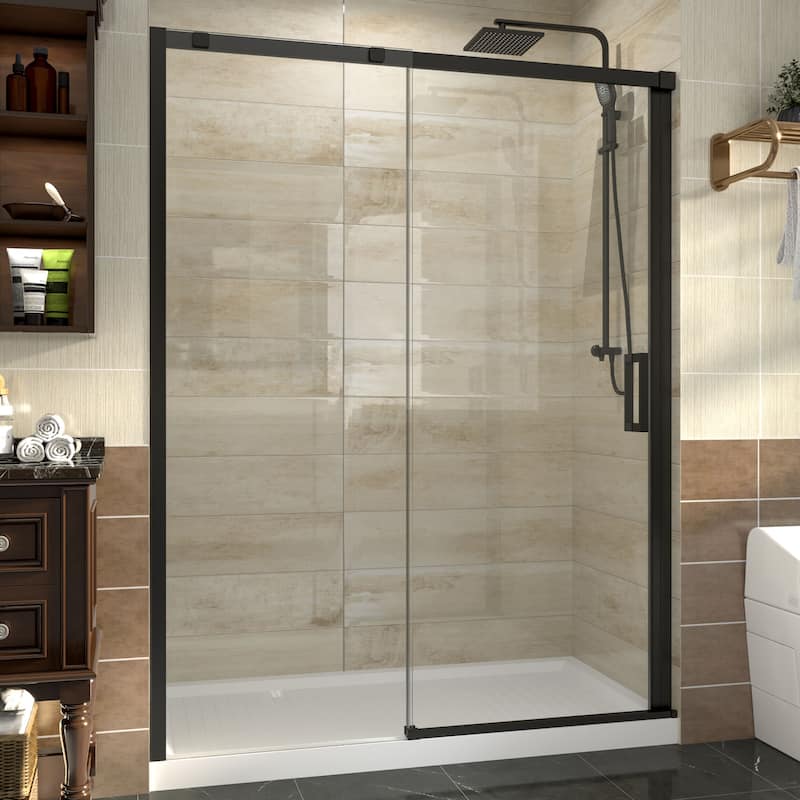 60" x 74" Glass Frame Sliding Shower Tub Door in Black - 60*74