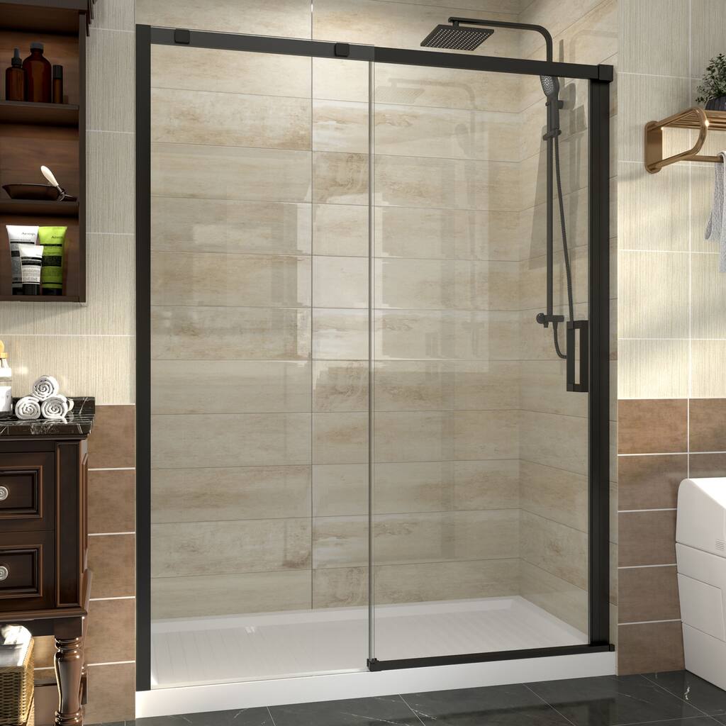 60" x 74" Glass Frame Sliding Shower Tub Door in Black - 60*74