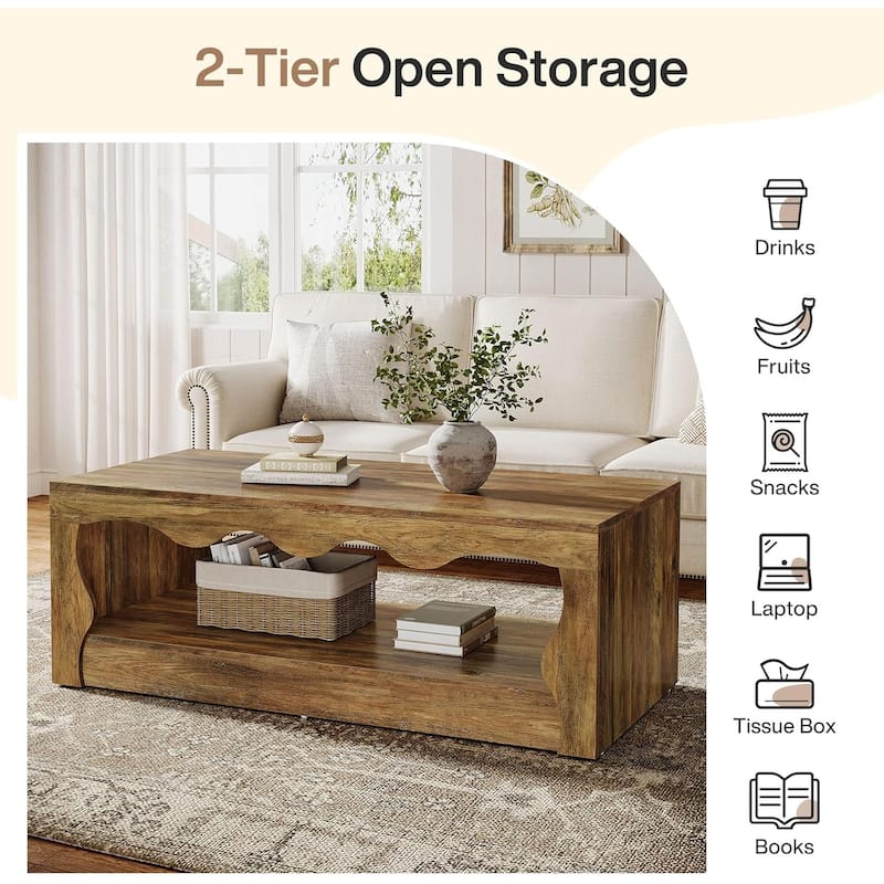47-Inch 2-Tier Coffee Table, Farmhouse Center Tables for Living Room
