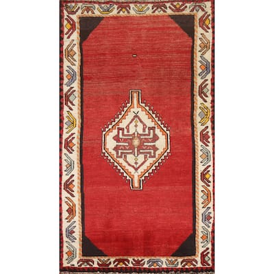 Geometric Red Shiraz Persian Vintage Area Rug Handmade Wool Carpet - 3'0"x 5'3"