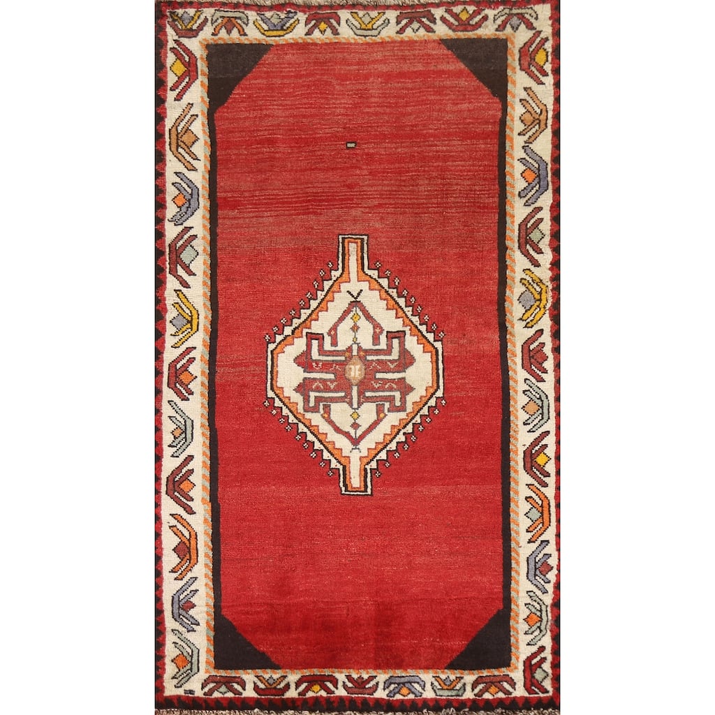 Geometric Red Shiraz Persian Vintage Area Rug Handmade Wool Carpet - 3'0"x 5'3"